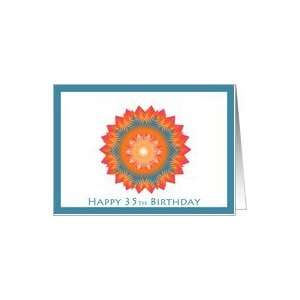  Happy 35th Birthday, star flower in orange & blue Card 