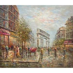 View of LArc De Triumph in Overcast Paris   Handpainted oil painting 