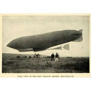  1909 Print French Balloon Airship Republique Field Men 