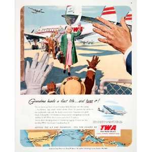 1951 Ad TWA Airlines Grandma Fast Life Airplane Cary Grant Betsy Drake 