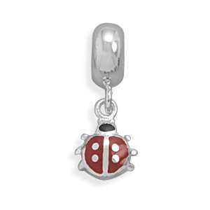   Lady Bug Dangling Story Bead Slide on Charm Sterling Silver Jewelry