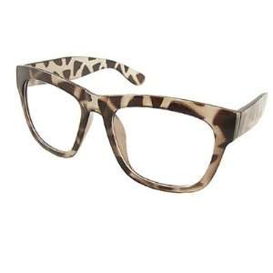   Brown Leopard Pattern Clear Full Rim Plain Glasses