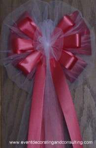 WHITE TULLE RED Satin Ribbon Pew Bows for Weddings  