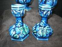 OIL LAMPS 2 CANDLE HOLDERS INARCO INDIGO BLUE MID CENTURY WARES 