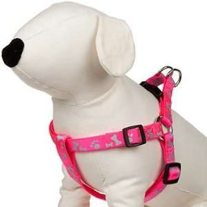   Easy Step In Pink Paw Print Reflective Dog Harness 