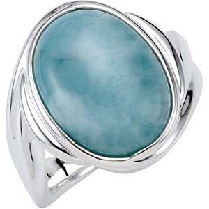 Exquisite Oval Cabochon Larimar Ring skillfully set in Sterling Silver 