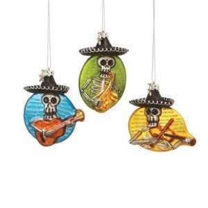  Set of 6 Day of the Dead Band Glass Christmas Tree 