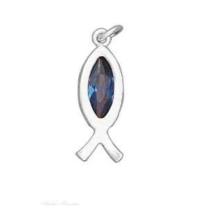  Sterling Silver Blue Crystal Fish Pendant Jewelry