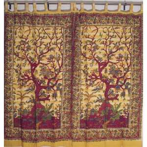  Exotic India Cotton Tree of Life 2 Fabric Curtains Tab Top 