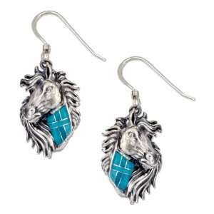 Sterling Silver Flowing Mane Horse Head Earrings with Mosaic Turquoise 