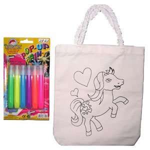  Fabric Tote Bag   Pony with 6pk Neon Color Pop Up Paints 