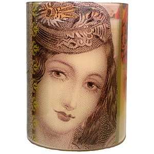   Candle With A Woman & Multi Color Floral Vintage Style Design On Glass