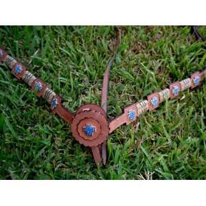  LEATHER Breast collar Strap RAWHIDE BLUE CROSS rodeo 
