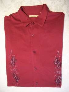 Havanera Mens XL Dark Red Burgundy Cotton Paisley Casual Shirt  