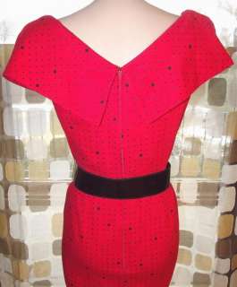 Vintage 50s 80s Red Polka Dot Wiggle Pin Up Dress Pencil Sweep Wide 
