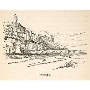  1876 Wood Engraving Ventimiglia Italy Liguria Cityscape 