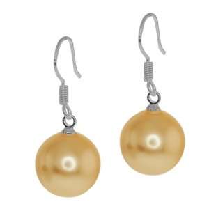 12mm Round Peach Color Shell Pearl 925 Silver Dangle Earrings Fish 