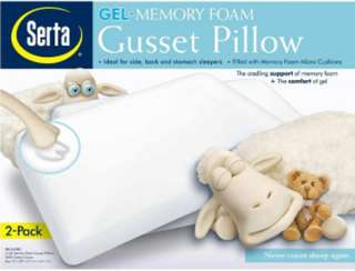 NEW 2 Premium Serta Gel Memory Foam Gusset Pillows & 100% Cotton 