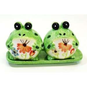  Watermelon Frogs Salt & Pepper Shakers with Tray Set of 3 