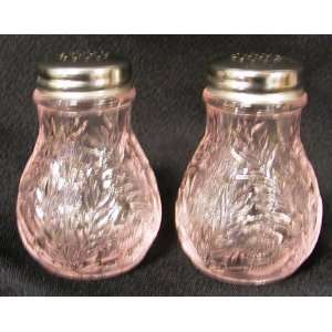 Solid Pink Glass Salt & Pepper Shakers Inverted Thistle Pattern 