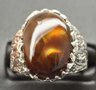 12.94 CT MEXICAN FIRE AGATE STERLING SILVER MENS RING, BIG GEM HEAVY 