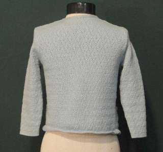 1960s Lite Blue/Silver Metallic V Neck Sweater Set Small  