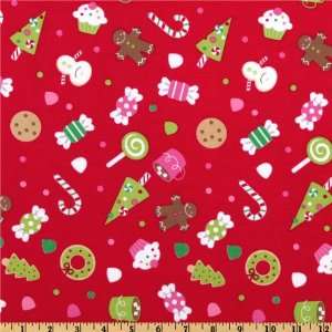  44 Wide Christmas Candy Tossed Desserts Red Fabric By 