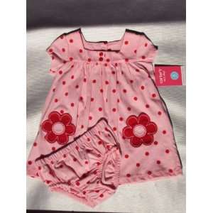 Carters Girls 2 piece S/S Cotton Knit Pink/Red Polka Dot Dress Set 6 