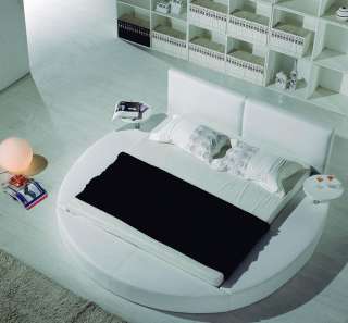   White Leather Headboard Round Bed   King Size Modern Design  
