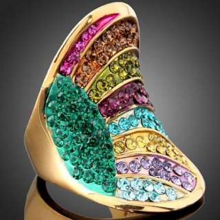ARINNA Swarovski Crystal Colorful Gold GP Cocktail Ring  
