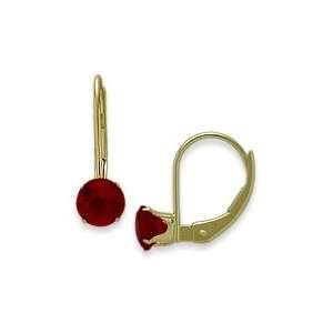   July 14K Yellow Gold 1.00tcw. 5mm Ruby Leverback Gem Earrings Jewelry