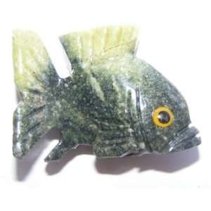  Serpentine Fish 01 Green Black Stone Crystal Sea Statue 