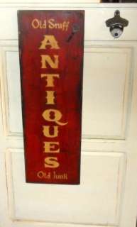 DISTRESSED ANTIQUES SIGN RED WITH OLD SKELETON KEY  