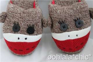NICK AND NORA Cute Sock Monkey Slip On Slippers Brown & Red S, M, L 