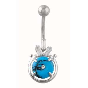  925 Sterling Silver Turquoise Belly Ring with CZ Stones Jewelry