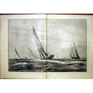 Channel Ship Race Sea Yacht Wyllie Old Print 1900 