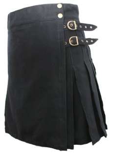 New Ladies Black Cotton Utility Kilt Skirt Sizes 8 26  