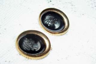 Vintage 1961 Sarah Cov Black Glass Reverse Carved Intaglio Cameo Clip 