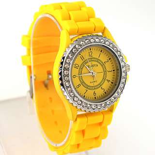 Yellow Silicone Crystal Students Teenagers Lady Girls Jelly Watch 