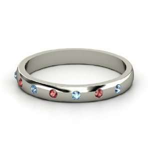  Button Band, Sterling Silver Ring with Red Garnet & Blue 
