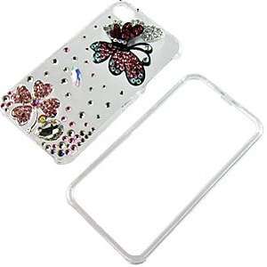 Pink Black Butterfly Crystal 3D Diamante Protector Case for iPhone 4S 