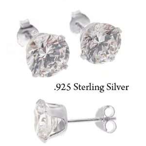  Sterling Silver Cubic Zirconia Clear Round Stud Earrings 