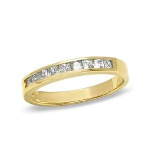 Princess Cut Cubic Zirconia Channel Wedding Band in 10K Gold   Size 7 
