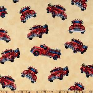  44 Wide Local Heroes Fire Engines Cream Fabric By The 