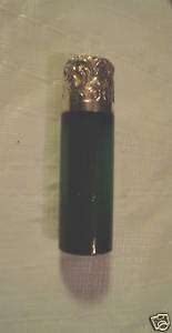 GREEN GLASS PERFUME / SCENT BOTTLE SILVER TOP c. 1890s  