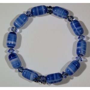  Blue White Czechs Glass Bead Memory Bracelet Everything 
