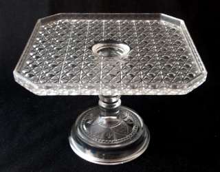 Square DAISY AND BUTTON pattern glass cake stand, 9 w. EAPG  