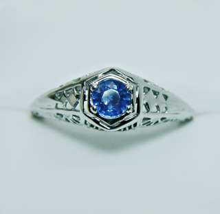 Antique 14K White Gold Sapphire Engagement Estate Ring  