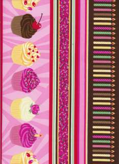   Treasure Got the Munchies?  Fun Cupcake Stripe Pink Fabric by yard