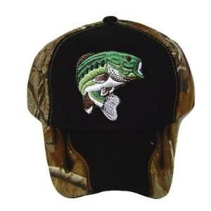  OUTDOOR CAMOUFLAGE BASS FISH HAT CAP REALTREE CAMO BLK 